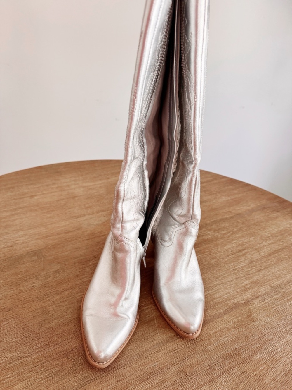 Gianni Bini Metallic Silver Western Knee-High Boots size 7 - Picture 2 of 5